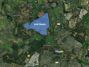 A map showing a blue spot around Holt Heath where the work is taking place