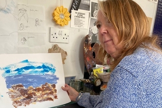 Rosemary Edwards at art work at the Wild Seas Centre 
