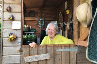 Penny Smith in her garden shed