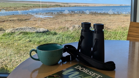 A view of the Fleet lagoon from inside the Wild Chesil Centre.