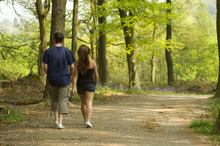 Couple enjoying a walk in the woods