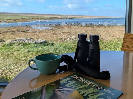 A view of the Fleet lagoon from inside the Wild Chesil Centre. 