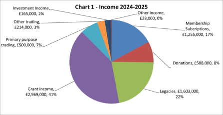 Piechart showing income sources for 2024-2025