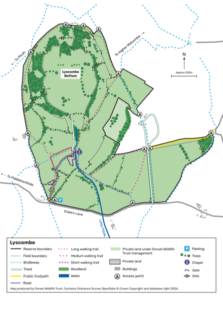 Map of Lyscombe nature reserve