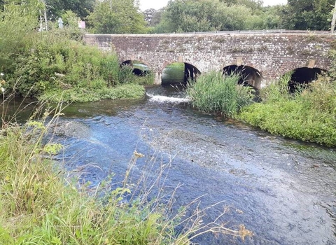 Photo showing River Hooke and stone bridge going over it